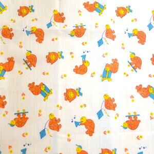 Cotton Fabric Orange Cartoon Turtles Playing Music Flying Kites 16" x 44"